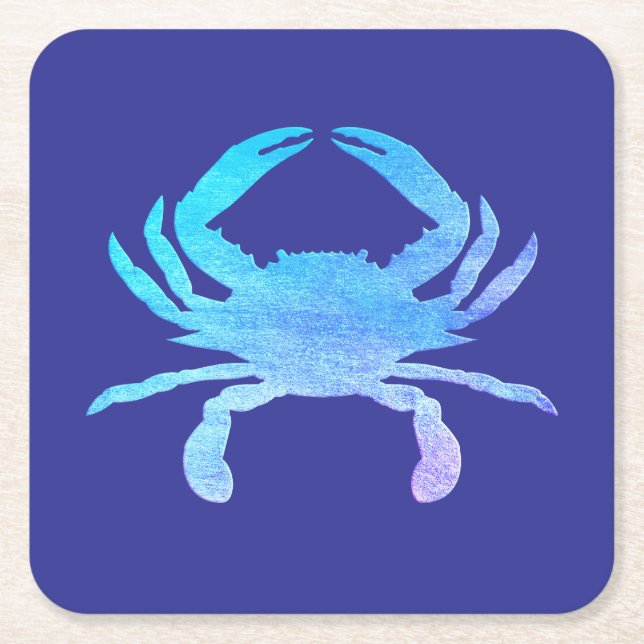 Blue Crab Square Paper Coaster (Front)