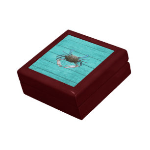 Blue Crab Turquoise Wooden Jewelry Keepsake Box