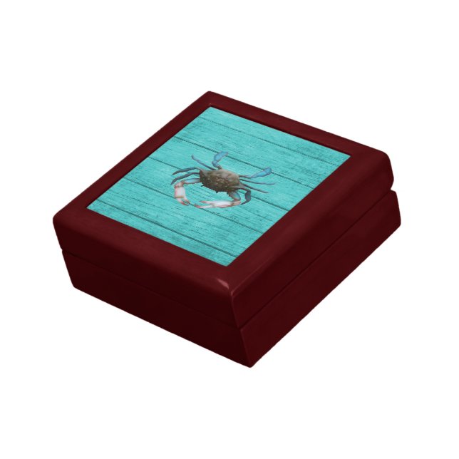 Blue Crab Turquoise Wooden Jewelry Keepsake Box (Side)