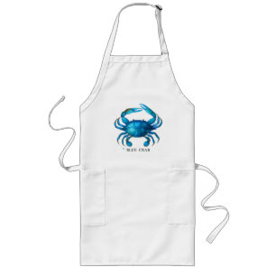 Blue Crab Watercolor Art - Coastal Sea Life  Long Apron