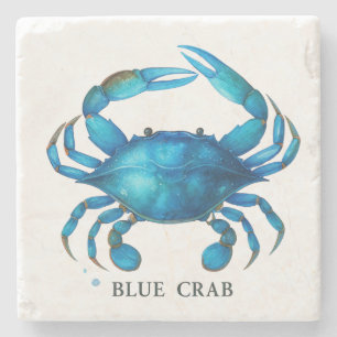 Blue Crab Watercolor Art - Coastal Sea Life  Stone Coaster