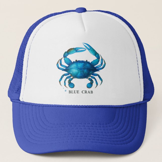 Blue Crab Watercolor Art - Coastal Sea Life  Trucker Hat (Front)