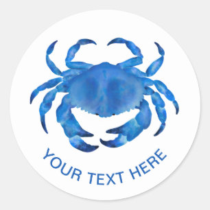 Blue Crab Watercolor Classic Round Sticker
