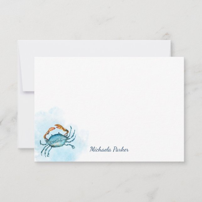 Blue Crab Watercolor Ocean Personalized Note Card (Front)