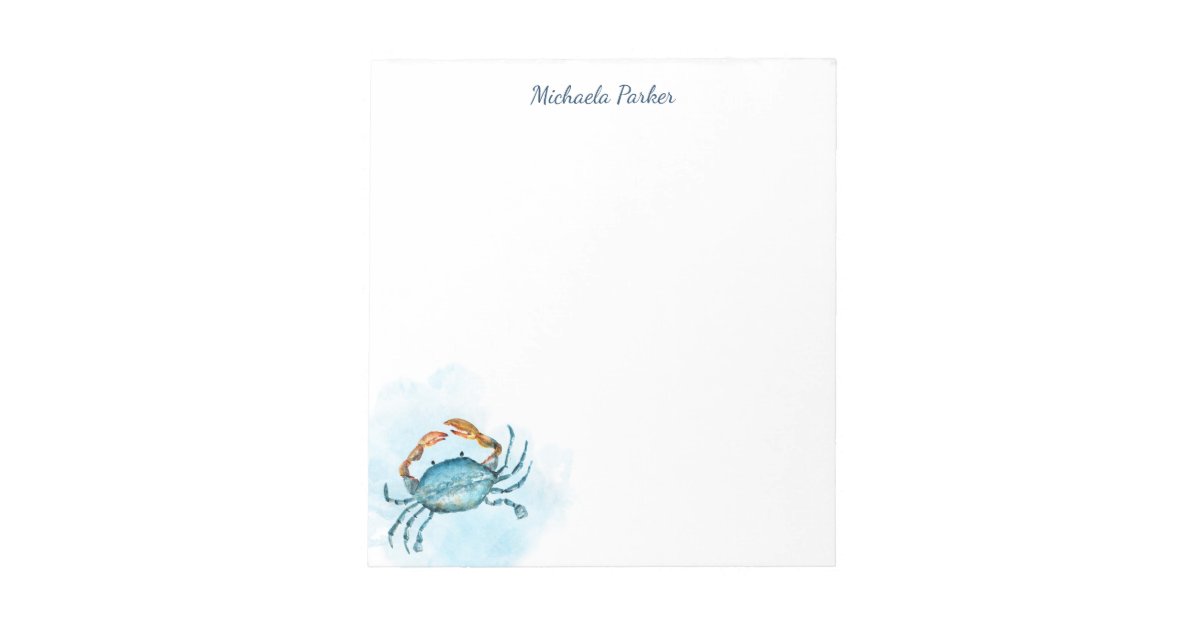 Blue Crab Watercolor Ocean Personalized Notepad | Zazzle