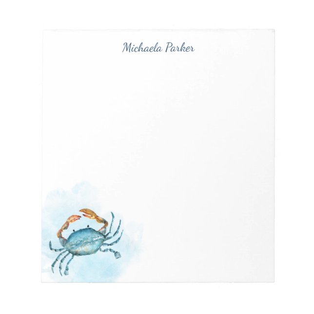 Blue Crab Watercolor Ocean Personalized Notepad (Front)