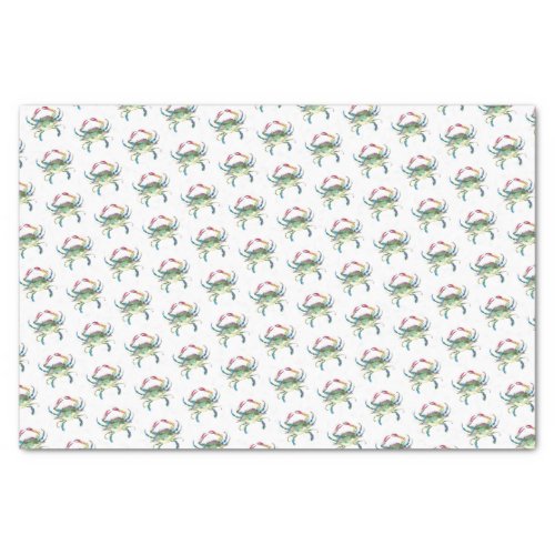 Blue Crab Watercolor Pattern Beach Tissue Paper