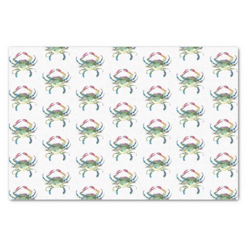 Blue Crab Watercolor Pattern Beach Tissue Paper
