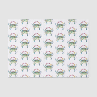 Blue Crab Watercolor Pattern Beach Tissue Paper