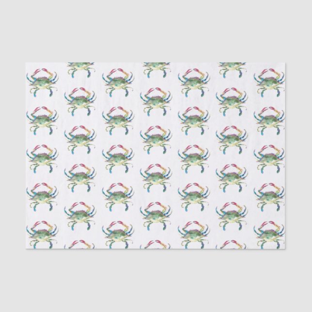 Blue Crab Watercolor Pattern Beach Tissue Paper (Front)