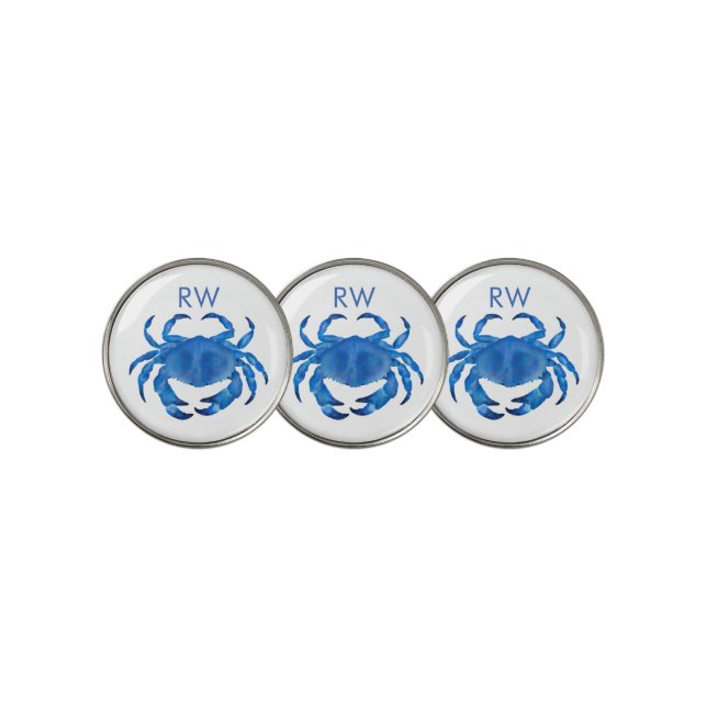Blue Crab Watercolor Personalized Golf Ball Marker (3 Up)
