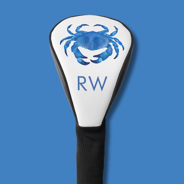 Blue Crab Watercolor Personalized Golf Head Cover (Personalized blue crab illustrated golf head cover)
