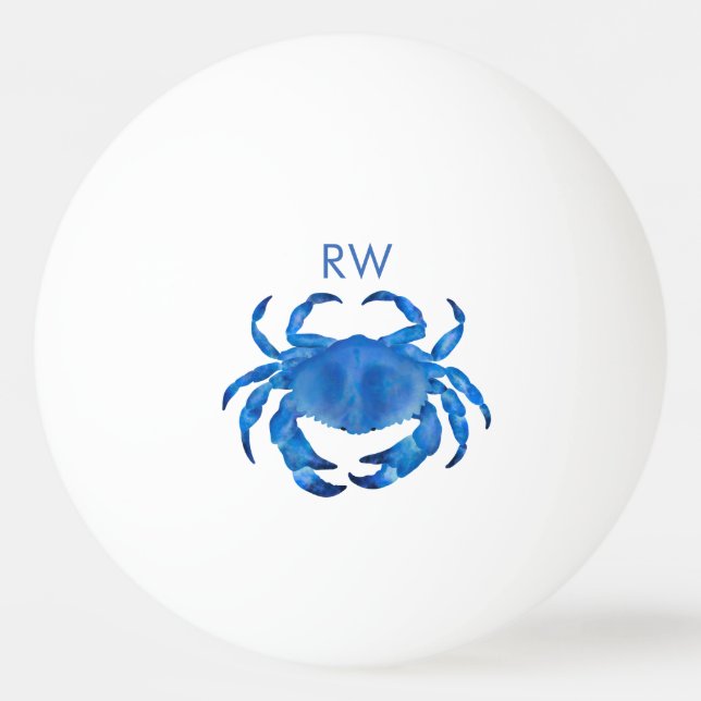 Blue Crab Watercolor Personalized Ping Pong Ball (Front)