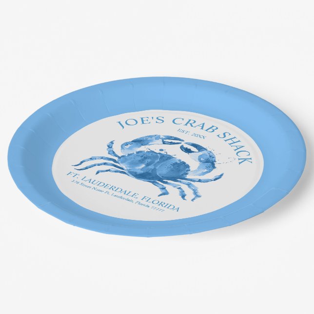 Blue Crab Watercolors illustration Paper Plates (Angled)
