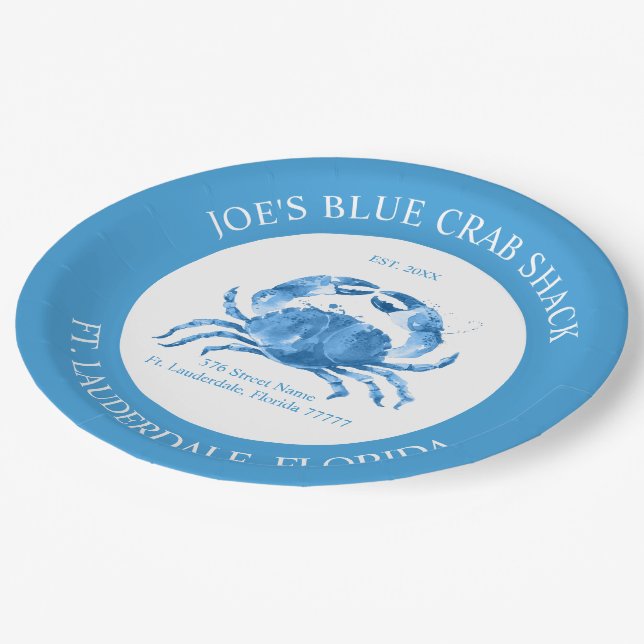Blue-crab watercolors illustration paper plates (Angled)