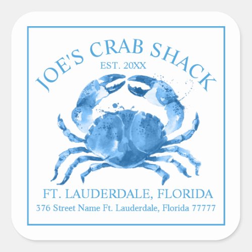 Blue crab watercolors illustration square sticker