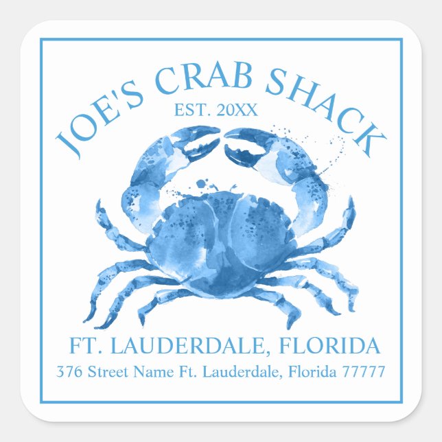 Blue crab watercolors illustration square sticker (Front)