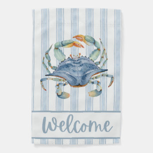 Blue Crab Welcome Striped Garden Flag