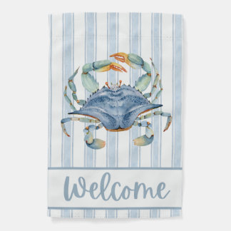 Blue Crab Welcome Striped Garden Flag