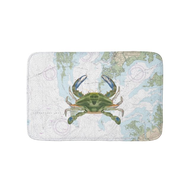 Blue Crab with Chesapeake Bay Nautical Chart Bath Mat (Front)
