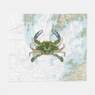 Blue Crab with Chesapeake Bay Nautical Chart Fleece Blanket