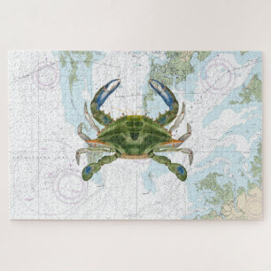 Blue Crab with Chesapeake Bay Nautical Chart Jigsaw Puzzle