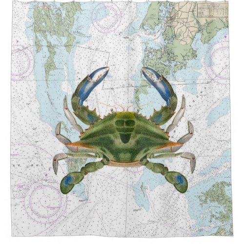 Blue Crab with Chesapeake Bay Nautical Chart Shower Curtain