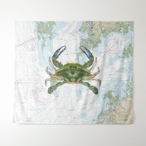 Blue Crab with Chesapeake Bay Nautical Chart Tapestry