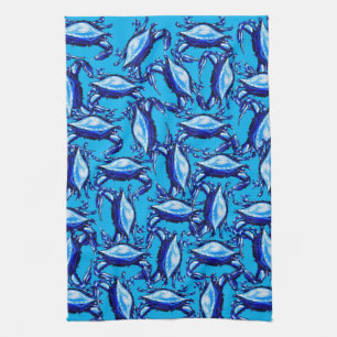Blue Crabs Beach Kitchen Hand Towel
