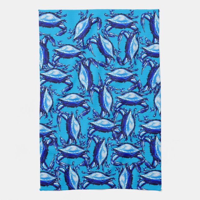 Blue Crabs Beach Kitchen Hand Towel (Vertical)