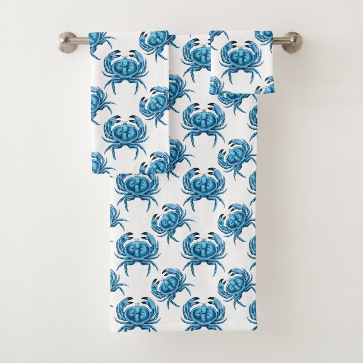 Blue Crabs Classic Coastal Pattern Bath Towel Set | Zazzle