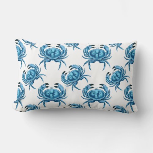 Blue Crabs Classic Seaside Pattern Lumbar Pillow