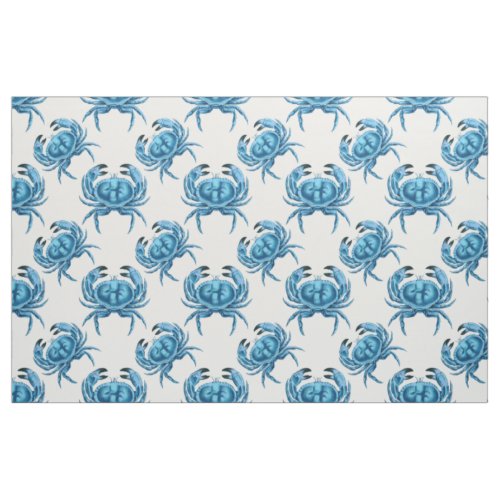 Blue Crabs Coastal Seaside Pattern Fabric