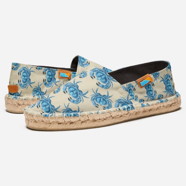 Blue Crabs Seafood Repeating Pattern Espadrilles (Angled)