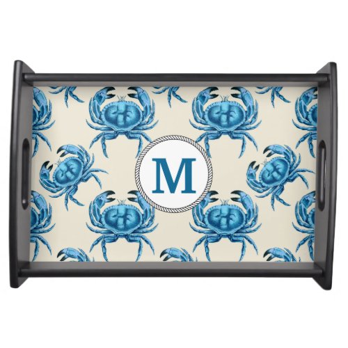 Blue Crabs Seaside Monogrammed Serving Tray