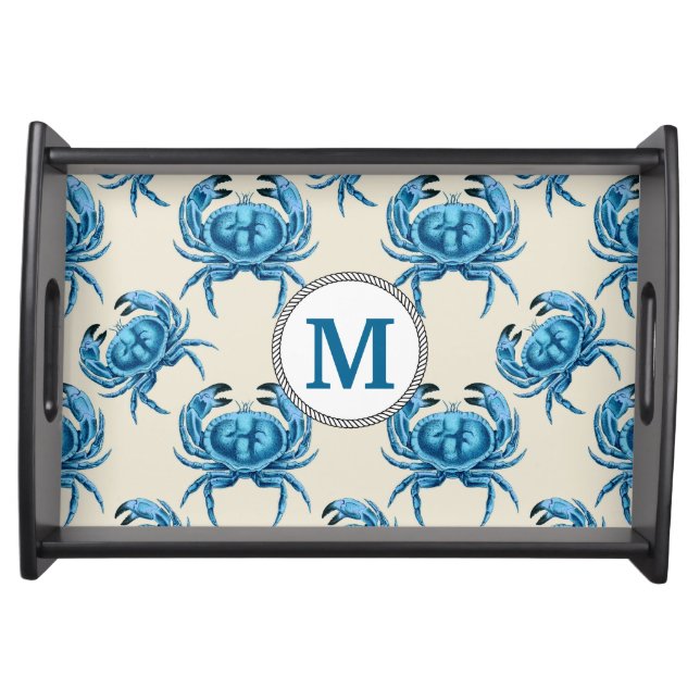 Blue Crabs Seaside Monogrammed Serving Tray (Front)