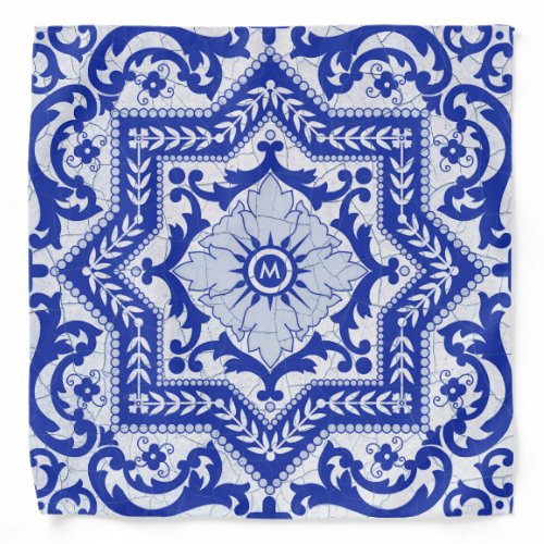 Blue Cracked Ceramic Style Azulejo Vintage Bandana