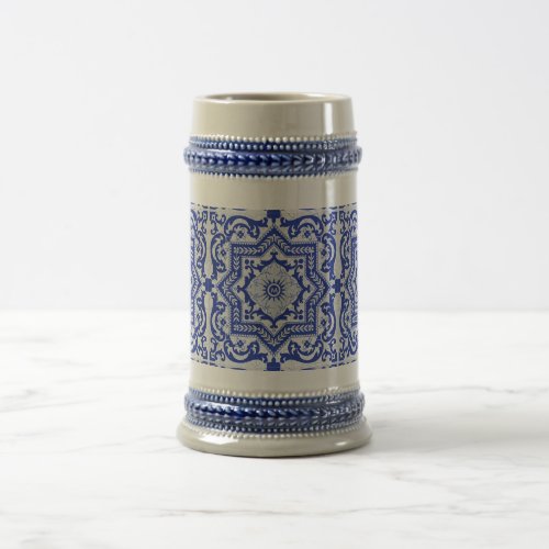 Blue Cracked Ceramic Style Azulejo Vintage Beer Stein