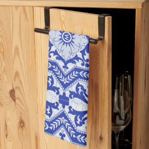 Blue Cracked Ceramic Style Azulejo Vintage Kitchen Towel