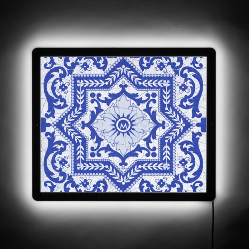 Blue Cracked Ceramic Style Azulejo Vintage LED Sign