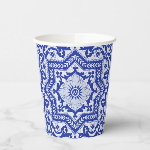 Blue Cracked Ceramic Style Azulejo Vintage Paper Cups