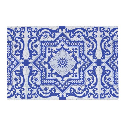 Blue Cracked Ceramic Style Azulejo Vintage Placemat