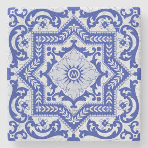 Blue Cracked Ceramic Style Azulejo Vintage Stone Coaster