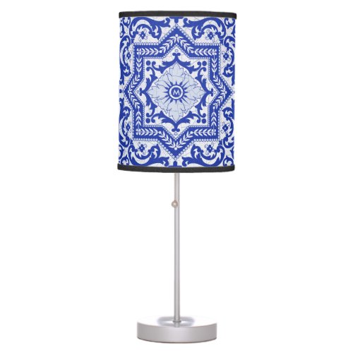 Blue Cracked Ceramic Style Azulejo Vintage Table Lamp