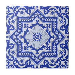 Blue Cracked Ceramic Style Azulejo Vintage Tile