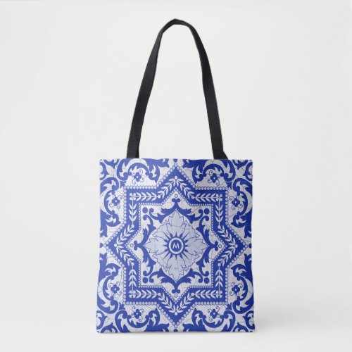 Blue Cracked Ceramic Style Azulejo Vintage Tote Bag