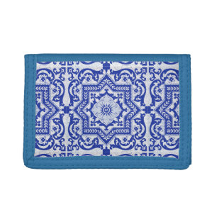 Blue Cracked Ceramic Style Azulejo Vintage Tri-fold Wallet