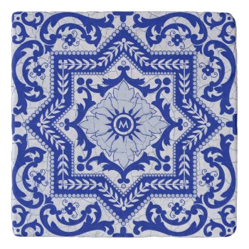 Blue Cracked Ceramic Style Azulejo Vintage Trivet by HumusInPita at Zazzle