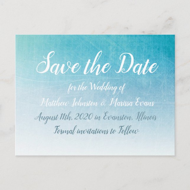 Blue Crackle Personalized Save the Date Postcard (Front)