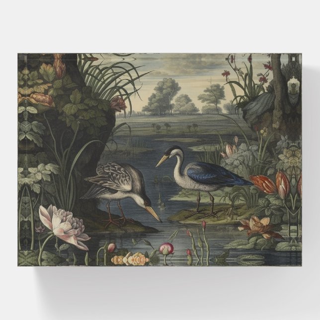 Blue Crane Antique Botanical Nature Study Art Paperweight (Front)